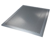 Metallic perforated shelf on a white background
