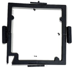 Black metal frame with mounting brackets on a white background