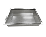 Three quarter view of stainless steel Cool Cure basket on a white background