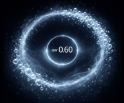 Glowing circular light effect on bubbles with 'aw 0.60' text on a dark background