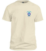 Beige t-shirt with Cannatrol Cool Cure logo on the chest against a white background