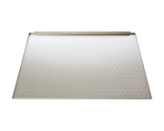 Rectangular metal sheet with holes on a white background