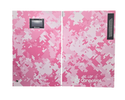 Pink camo wrapped Cannatrol Cool Cure unit, open view showing both the front and side panels of the cannabis dry, cure and storage box