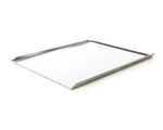 Metal cure tray with perforated design on a white background