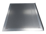 Metallic perforated shelf on a white background