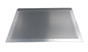 Metallic perforated shelf on a white background