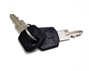 Two keys on a keychain against a white background