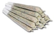 Multiple rolled joints on a white background