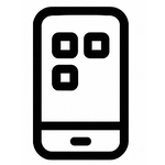 Outline of a smartphone with a rectangular screen and four buttons on a white background