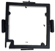 Black metal frame with mounting brackets on a white background