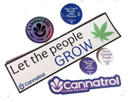Collection of Cannatrol branded stickers with text and graphics on a white background