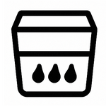 Icon of a container with three droplets on a white background