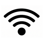 Black WiFi symbol on a white background